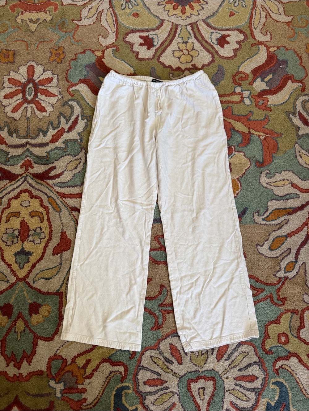 Brandy Melville Linen White Drawstring Casual Pants